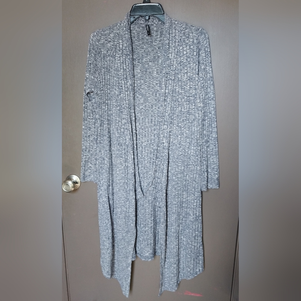 Gray Open Front Cardigan Sweater